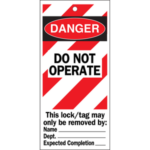 PACK 10 WARNING TAGS: MACHINE RELATED RISKS 230781-TAG-E- DANGER DO NOT.-75X160MM