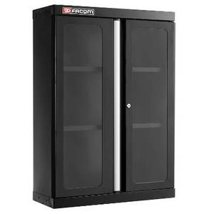 MEUBLE HAUT SIMPLE 2 PORTES NOIR PORTES VITREES