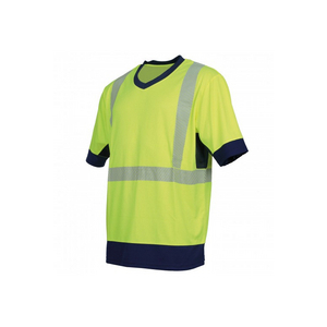 T-SHIRT MARINE/JAUNE FLUO TS HAUTE VISI MANCHE COURTE COL V