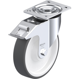 ROULETTE PIVOT. 400KG D.200MM AC BAND.POLYU 50MM MOY BILLE+FR
