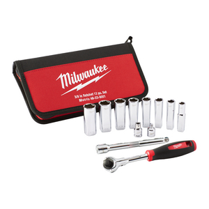 MILWAUKEE DOPPENSET 3/8 FOUR FLAT IN ETUI (12-DELIG)