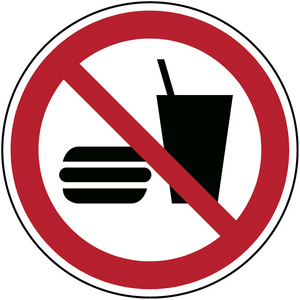 SEGNALETICA DI SICUREZZA ISO â VIETATO MANGIARE E BERE 824680 PIC P022-DIA 315-PE-CRD/1