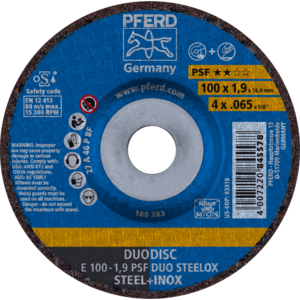 PFERD Reinforced grinding wheel E 100 1,9 A 46 P PSF INOX DUO/16,0