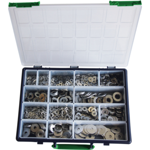 Plain medium, large, extra large and spring lock washers set