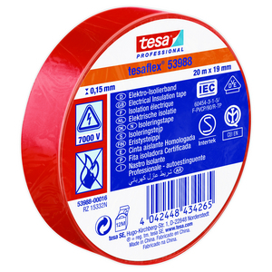 RUBAN PVC ELECTRICIEN ROUGE 53988 20 M X 19 MM
