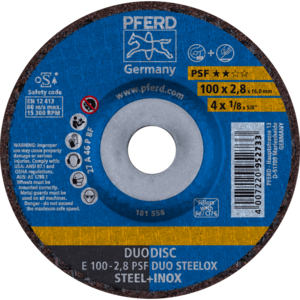 PFERD Reinforced grinding wheel E 100 2,8 A 46 P PSF INOX DUO/16,0