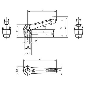 KLEMMHEBEL GR.2 M6 ORANGE MIT DRUCKKNOPF SCHWARZGRAU