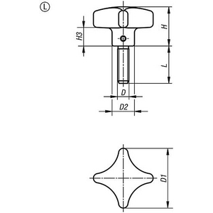 KIPP KRUISGR. RVS VORM-L GESTRAALD M10X30MM K0146.6050103X30