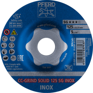 PFERD CC GRIND® SOLID grinding disc CC GRIND SOLID 125 SG INOX