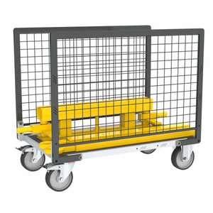 CHARIOT MODULAIRE GRILLAGE 2 RIDELLES, PLATEAU BOIS AVEC