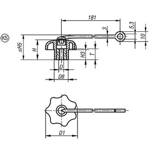 KIPP STERGREEP DIN 6336 MET BORGKABEL M06 D1=25 H=16