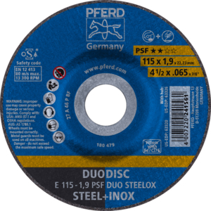 PFERD Reinforced grinding wheel E 115 1,9 A 46 P PSF INOX DUO/22,23