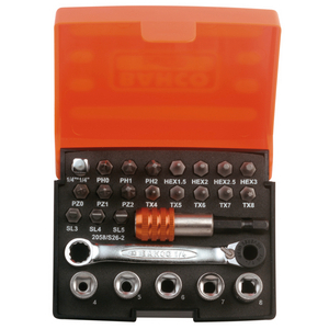 ASSORTIMENTO INSERTI PER AVVITATORE CON PORTAINSERTI E ADATTATORE 1/4 2058/S26-2