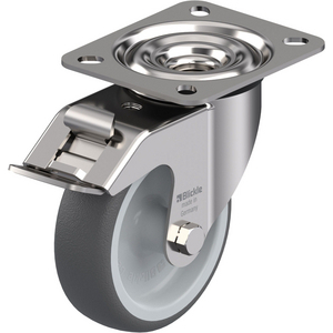 847073-RUOTA CON SUPPORTO GIREVOLE IN ACCIAIO INOX. ATTACCO A PIASTRA E BLOCCAGGIO STOP-FIX RUOTA CO LEX-PATH 100G-FI