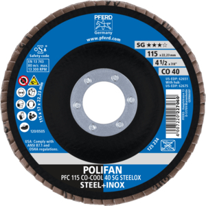 PFERD POLIFAN® flap disc PFC 115 CO 40 SGP COOL/22,23