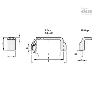 37285-MANIGLIA A PONTE TECNOPOL. TECNOPOL. (POLIAMMIDE). BOCCOLA OTTONE FORO CIECO FILET. M.543/140 B-M6-C9