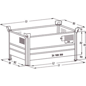 3210024225 Stapelbehälter 1t,lack. 1000x800x600mm,h