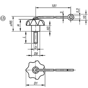 KIPP STERGREEP DIN 6336 MET BORGKABEL M06X30 D1=25 H=16