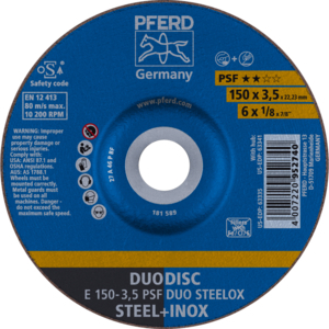 PFERD Reinforced grinding wheel E 150 3,5 A 46 P PSF INOX DUO/22,23