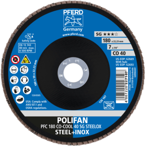 PFERD POLIFAN® flap disc PFC 180 CO 40 SGP COOL/22,23