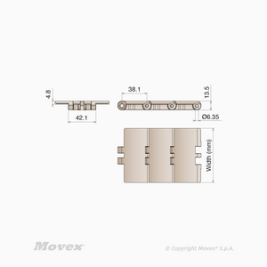 CHAINE PLASTIQUE LF 831 K450 FLAT TOP 3048M AU METRE