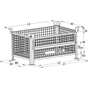 3210024480 Gitterbehälter 1t,vzk. 1200x800x600mm,Kl