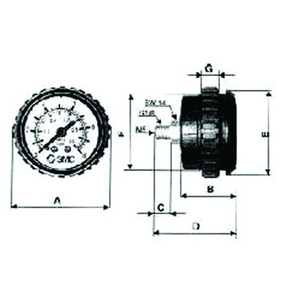 SMC PRESSURE GAUGE 1/8 0-16 BAR/PSI K8-16-40