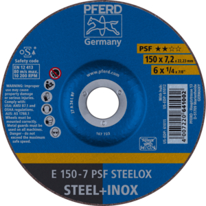 PFERD Reinforced grinding wheel E 150 7 A 24 L PSF/22,23