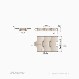 CHAINE PLASTIQUE LF 880 M K325 FLAT TOP 3048M AU METRE