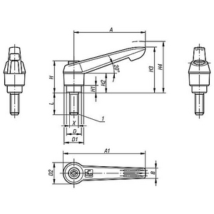 KIPP KLEMHEFBOOM GR4 M10X45 KUNSTSTOF GRIJS K0269.41088X45