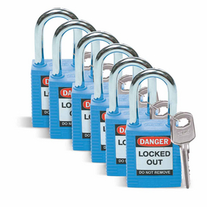 BOX 6 38 MM SAFETY PADLOCK BLUE KEYED DIFFERENT 6 PK 051344-SFTY PADLOCK STEEL 38MM SHA BLUE 6/PAC