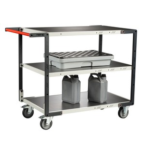 SERVANTE FLAT-PACK 3 PLATEAUX TOLE, 1000X600 MM, ROUES TPE,