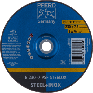 PFERD Reinforced grinding wheel E 230 7 A 24 L PSF/22,23