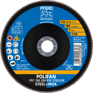 PFERD POLIFAN® flap disc PFC 180 Z 60 PSF/22,23