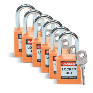 LUCCHETTO DI SICUREZZA 051347 SFTY PADLOCK STEEL 38MM SHA ORANGE 6/PAC