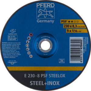PFERD Reinforced grinding wheel E 230 8 A 30 M PSF INOX/22,23