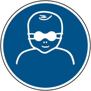 SEGNALETICA DI SICUREZZA ISO â I BAMBINI DEVONO INDOSSARE OCCHIALI CON LENTI OPACHE 821556 PIC M025-DIA 400-PP-CRD/1