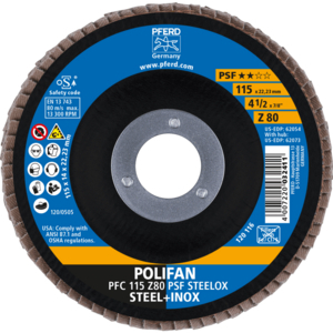 PFERD POLIFAN® flap disc PFC 115 Z 80 PSF/22,23