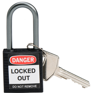 BOX 6 COMPACT SAFETY PADLOCK 38MM SHACKLE KEYED DIFFERENTLY BLACK 814125-COMPACT SAFE PADLOCK 38MM SHA KD BLACK/6