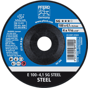 PFERD Reinforced grinding wheel E 100 4 A 24 R SG/16,0