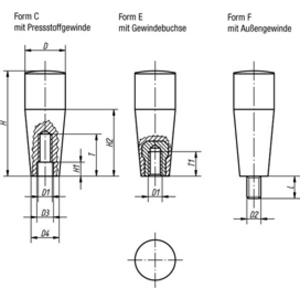 KONUSGREEP M10 X 20 FORM-F 23 1F10020