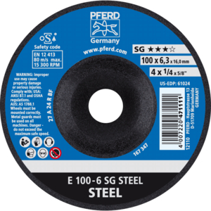PFERD Reinforced grinding wheel E 100 6 A 24 R SG/16,0