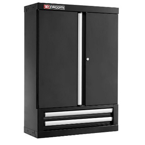 MEUBLE HAUT PORTES PLEINES NOIR ET 2 TIROIRS