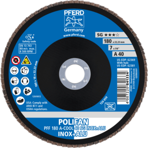PFERD POLIFAN® flap disc PFF 180 A 40 SG COOL/22,23