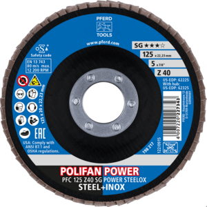 PFERD POLIFAN® flap disc PFC 125 Z 40 SG POWER/22,23