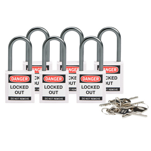 BOX 6 COMPACT SAFETY PADLOCK 38MM SHACKLE KEYED DIFFERENTLY WHITE 814132-COMPACT SAFE PADLOCK 38MM SHA KD WHITE/6