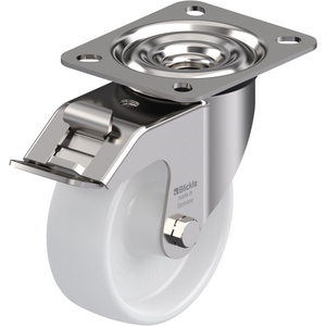 285148-RUOTA CON SUPPORTO GIREVOLE IN ACCIAIO INOX, ATTACCO A PIASTRA E BLOCCAGGIO STOP-FIX RUOTA IN LEX-PO 100G-FI