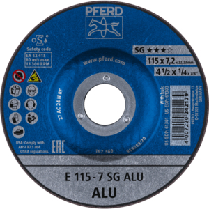 PFERD Reinforced grinding wheel E 115 7 A 24 N SG ALU/22,23