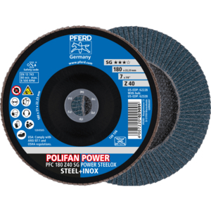 PFERD POLIFAN® flap disc PFC 180 Z 40 SG POWER/22,23