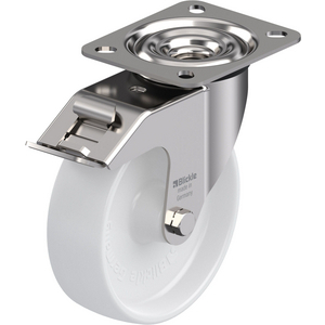 326157-RUOTA CON SUPPORTO GIREVOLE IN ACCIAIO INOX, ATTACCO A PIASTRA E BLOCCAGGIO STOP-FIX RUOTA IN LEX-PO 125G-FI